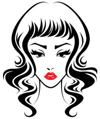 women long hair style icon, logo women face on white background