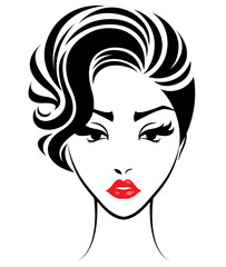 women short hair style icon, logo women face on white background