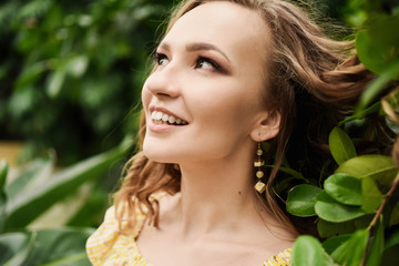 girl, woman, tropical, model, summer, beautiful, beauty, fashion, palm, young, background, female, lifestyle, nature, white, vacation, healthy, attractive, happy, hair, fun, green, women, face, lady, 