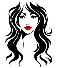 women long hair style icon, logo women face on white background