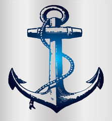 Синий якорь. Красивый, яркий эскиз для цветной татуировки - морской якорь. Якорь корабля