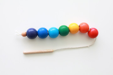 Wooden rainbow lacing baby toy