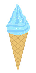 Ice cream sundae in waffle cone isolated on white background. Vector illustration.