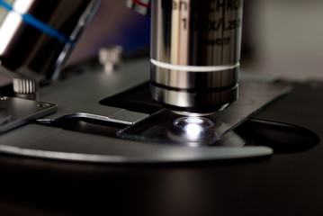Obraz na płótnie Canvas Microscope in medical clinical laboratory close-up