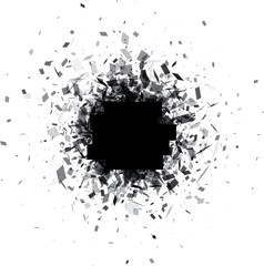 Fototapeta na wymiar Black round background with gray confetti.