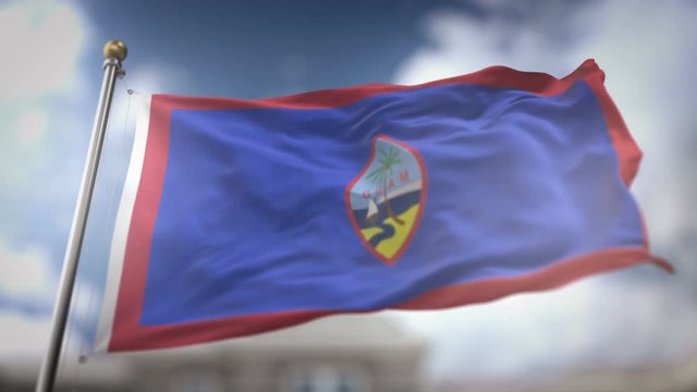 Guam Flag Waving Slow Motion 3D Rendering Blue Sky Background - Seamless Loop 4K