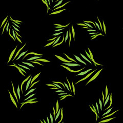 Seamless vector pattern of hand drawn palm leaves. Tropical background.