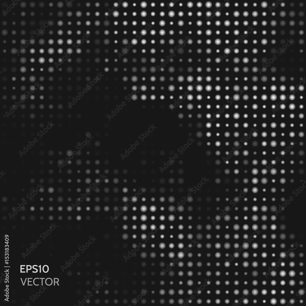 Poster abstract background with black circle and halfton dots.