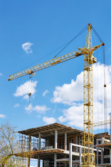 construction crane and the building against the blue sky