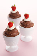 Chocolate Mousse with Whipped Cream and Strawberries