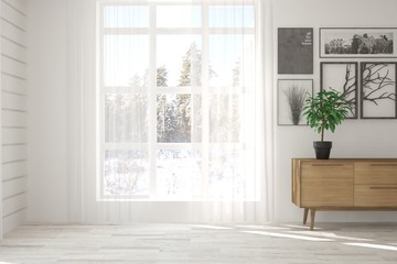 Fototapeta premium White empty room. Scandinavian interior design. 3D illustration
