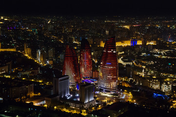 Aerial view of Baku from television tower at night