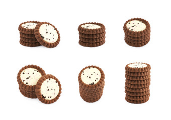 Pile of chocolate cookies isolated