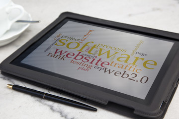 tablet with usability software word cloud