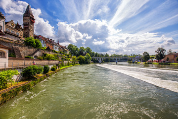 Old city center of Bremgarten in canton Aaargau, Switzerland.