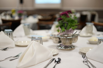 Fine Dining Dinner Table with Flower Setting