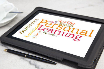 tablet with personal coaching word cloud