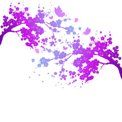 Naklejka na ściany i meble violet silhouete,flowers tree , on a white