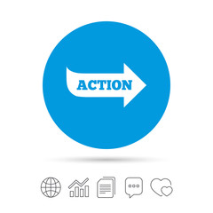 Action sign icon. Motivation button with arrow.