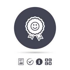 Award smile icon. Happy face symbol.