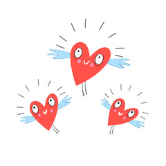 Vector funny flying hearts