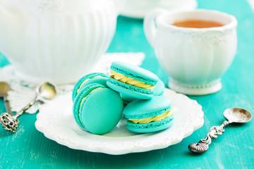 French pastry makaron. Selective focus.