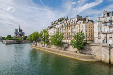 Paris, view of ile saint-louis and quai d'Orleans, with Notre-Dame