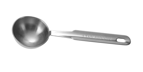 Metal measuring spoon tablespoon. Isolated on white background. - obrazy, fototapety, plakaty
