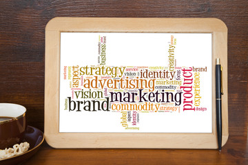 blackboard with brand marketing word cloud