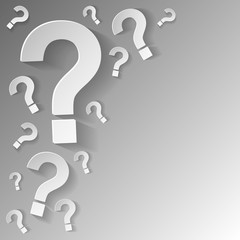 Random question marks on grey background. Vector illustration.