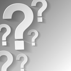 Random question marks on grey background. Vector illustration.