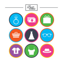 Accessories, clothes icons. Shopping signs.