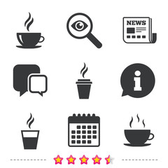 Coffee cup icon. Hot drinks glasses symbols.