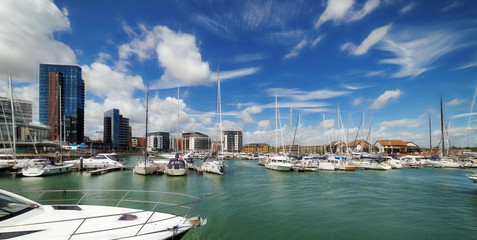 Ocean Village marina in Southampton on a warm sunny day