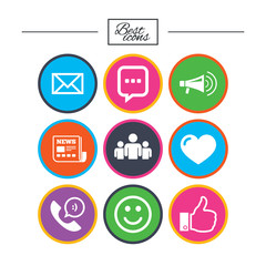 Mail, news icons. Conference signs.