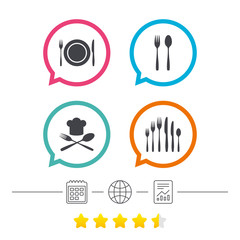 Plate dish with forks and knifes icon. Chief hat.