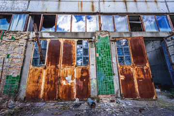 Building of desolate factory in Pripyat desolate city in Chernobyl Exclusion Zone, Ukraine
