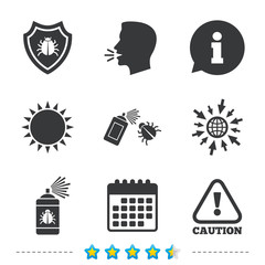 Bug disinfection signs. Caution attention icon.