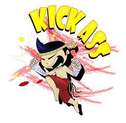 Fun cartoon thai boxer kicking.