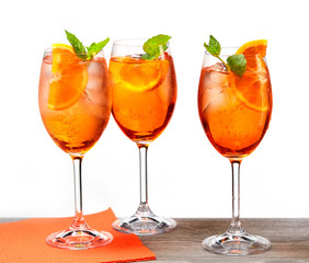 glasses of aperol spritz cocktail