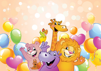 Cartoon animals, cheerful background