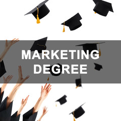 Graduates hands throwing graduation hats , isolated on white