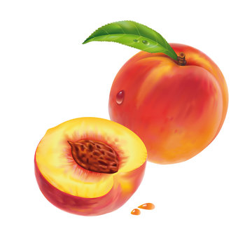 Peach and half peaches.