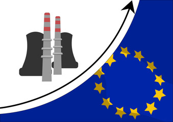 Nuclear power station silhouette with european union flag, vector illustration
