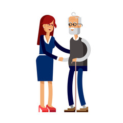 Daughter walk with elderly grandfather