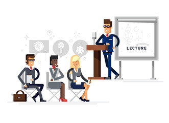 Modern business teacher giving lecture
