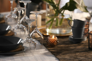 Table setting in restaurant, closeup