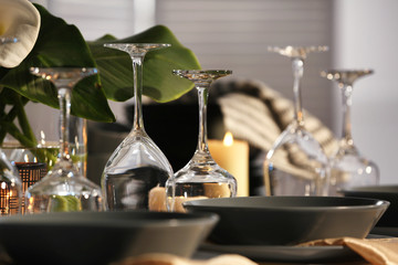 Table setting in restaurant, closeup