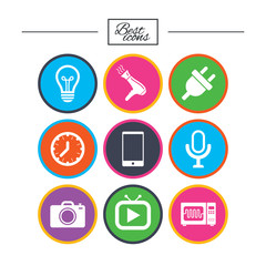 Fototapeta premium Home appliances, device icons. Electronics sign.