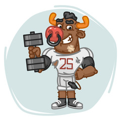 Bull Football Player Holds Dumbbell